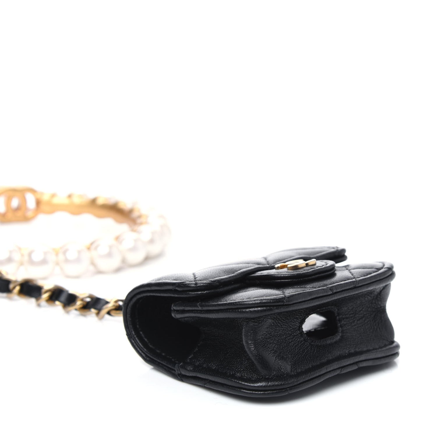 Pearl Lambskin Pearl Crown CC Wristlet Multi Pouches Black