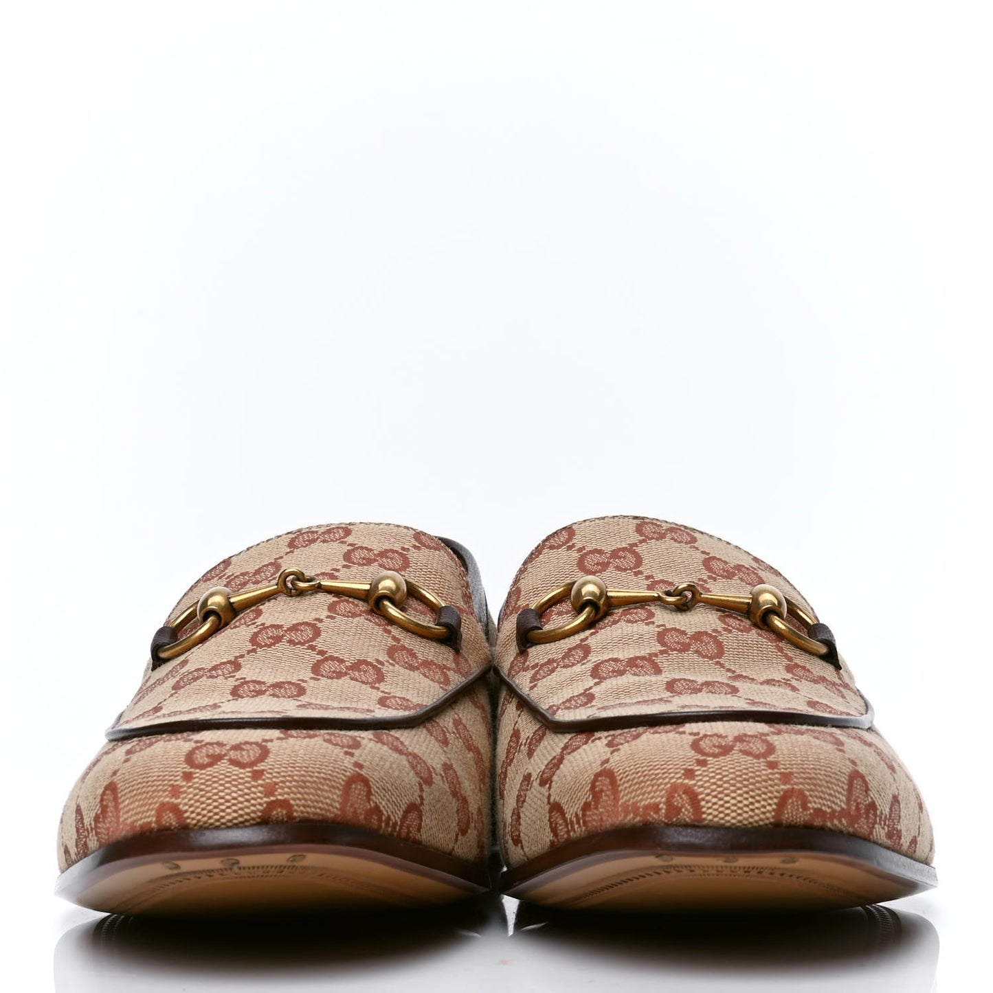 Canvas GG Monogram Horsebit Mens Jordaan Loafers 9 Beige Ruggine Light Brown