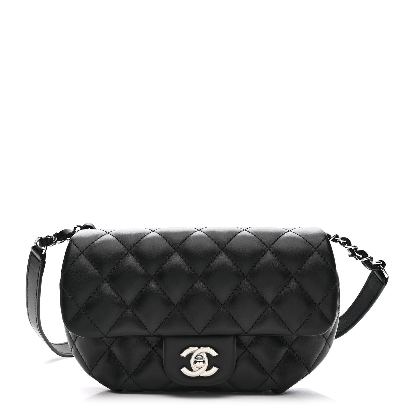 Calfskin Quilted CC Uniform Flap Belt Bag Black