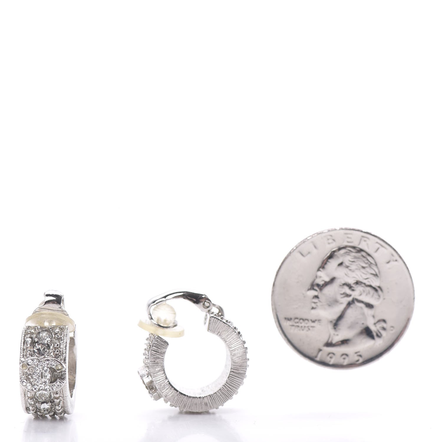 Chanel Crystal CC Hoop Clip On Earrings Silver 3 of 6