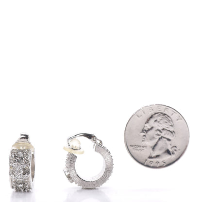 Chanel Crystal CC Hoop Clip On Earrings Silver 3 of 6