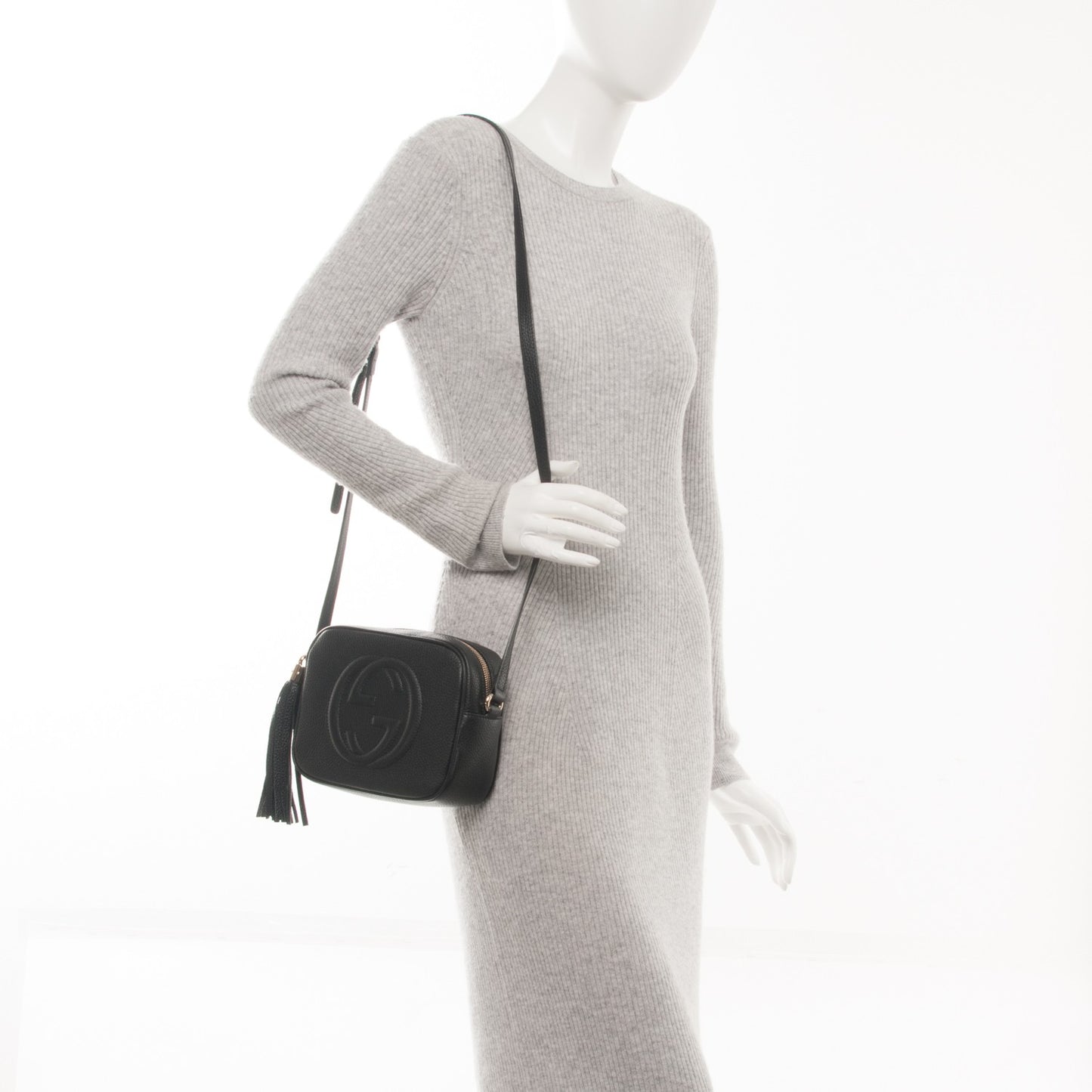 Pebbled Calfskin Small Soho Disco Bag Black