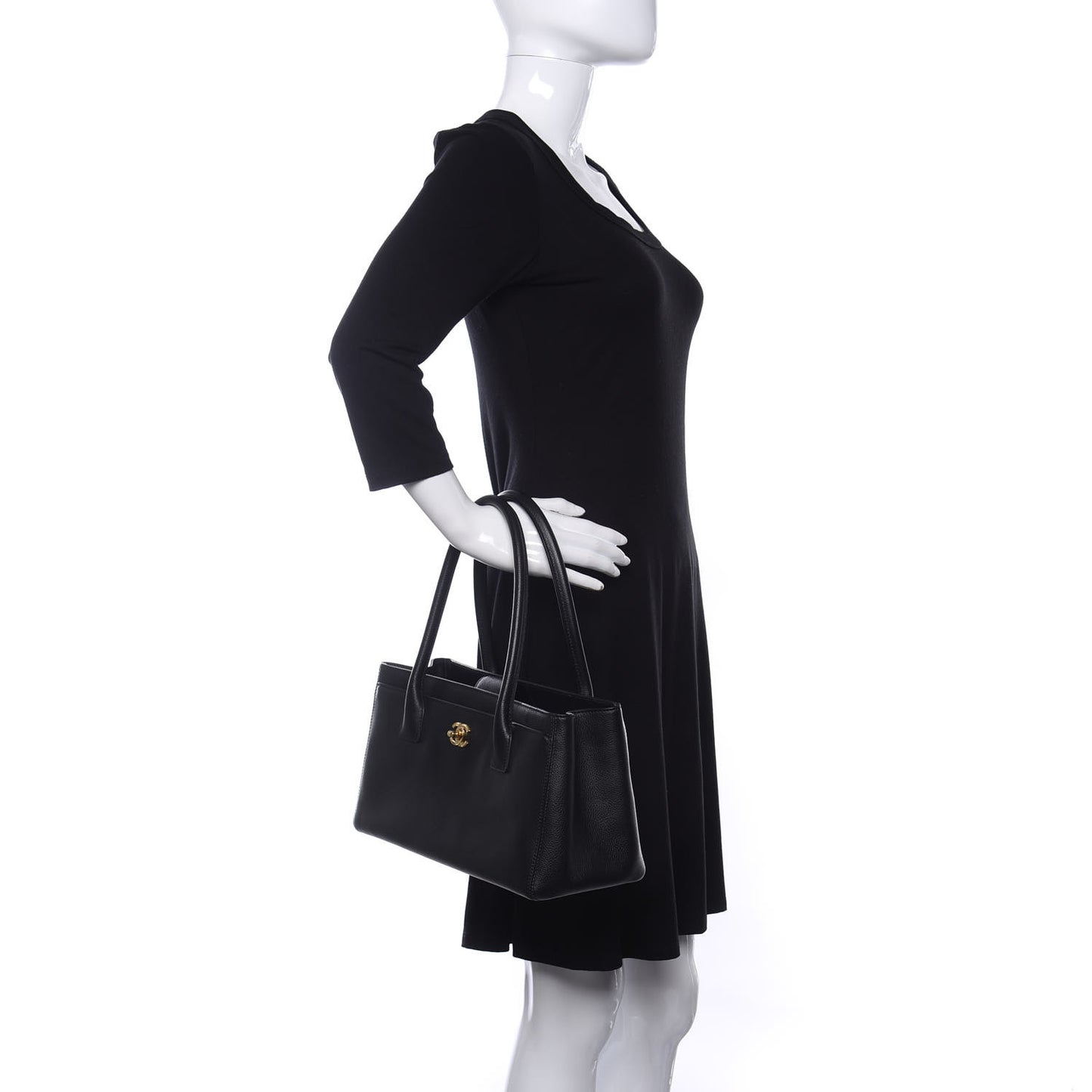 Calfskin Small Cerf Shopper Tote Black
