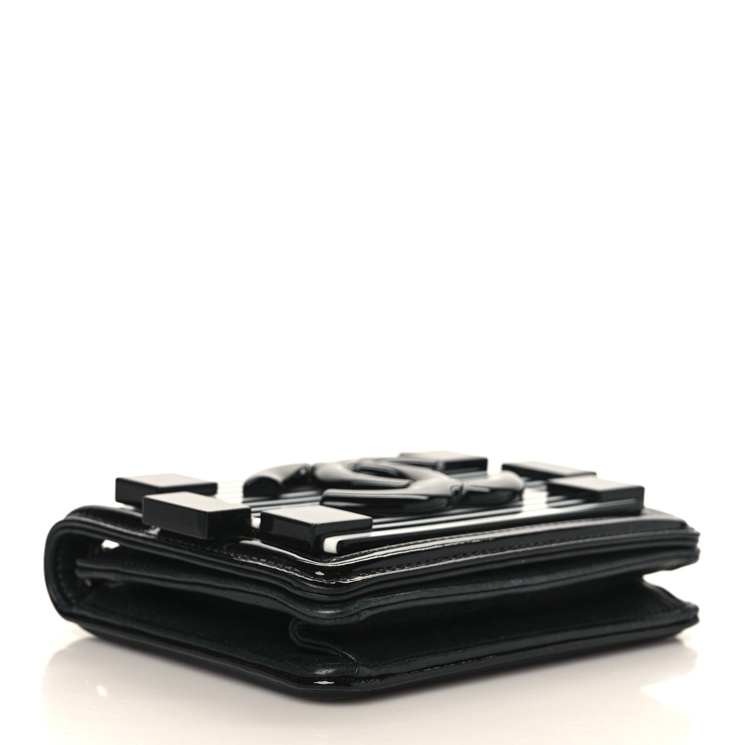 Chanel Plexiglass Patent Mini Striped Boy Brick Flap Black White 3 of 10