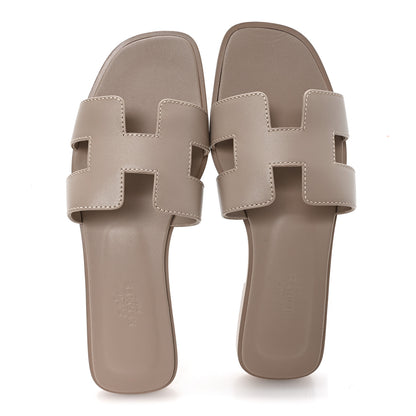 Hermes Box Calfskin Oran Sandals 37 Beige Mastic 2 of 10