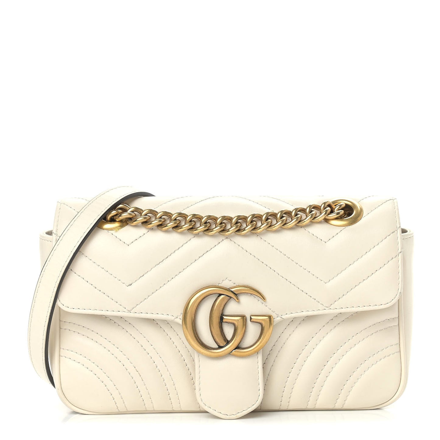 Calfskin Matelasse Mini GG Marmont Shoulder Bag White
