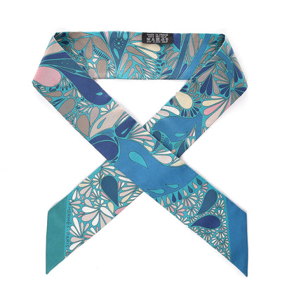 Hermes Silk Millefleurs du Mexique Twilly Canard Marine Rose Poudre 1 of 5