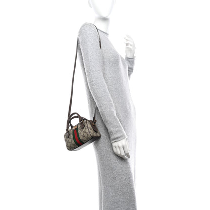 Gucci GG Supreme Monogram Textured Dollar Calfskin Web Super Mini Ophidia Top Handle Bowler Bag Beige Ebony New Acero 2 of 11