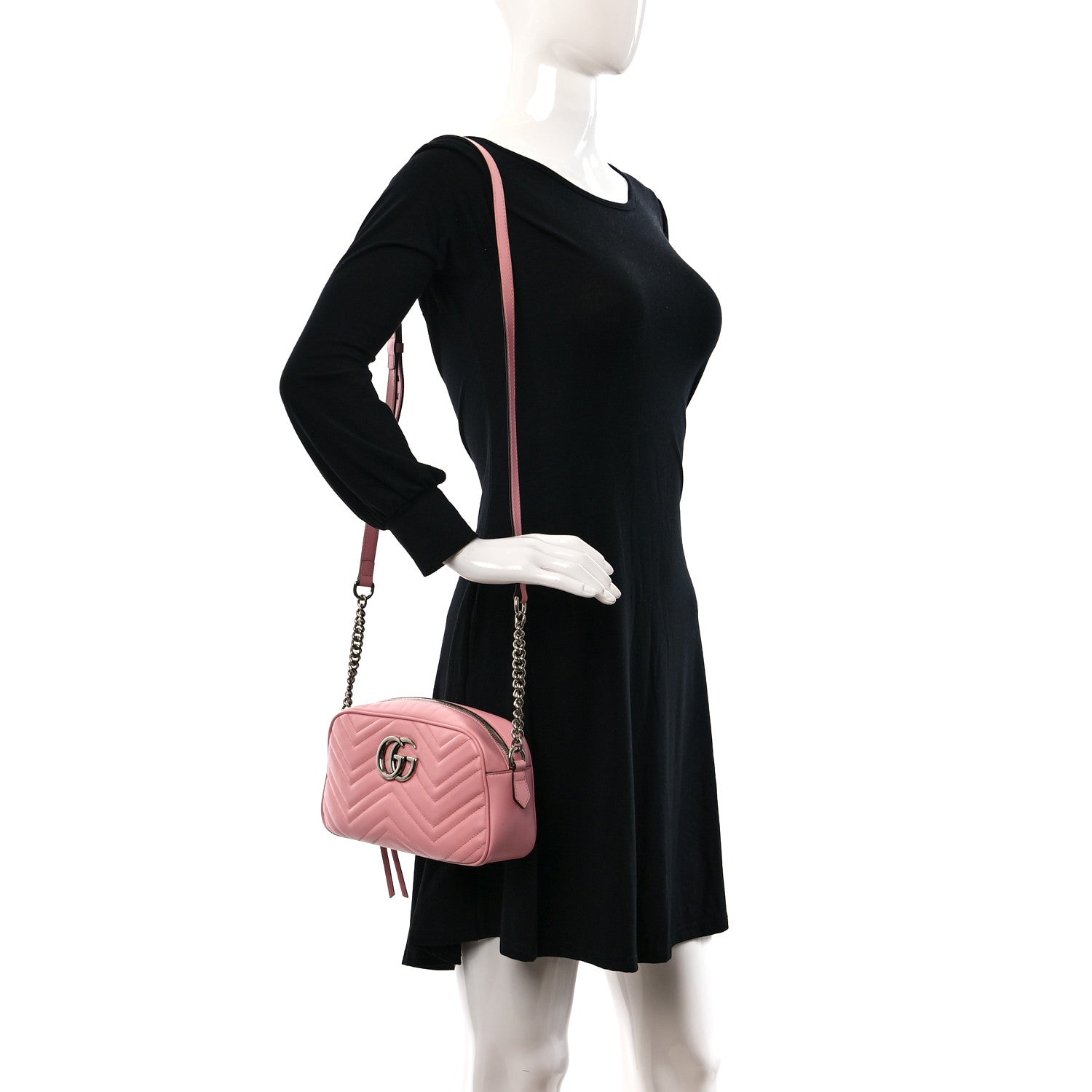 Gucci Calfskin Matelasse Small GG Marmont Chain Shoulder Bag Wild Rose 2 of 15