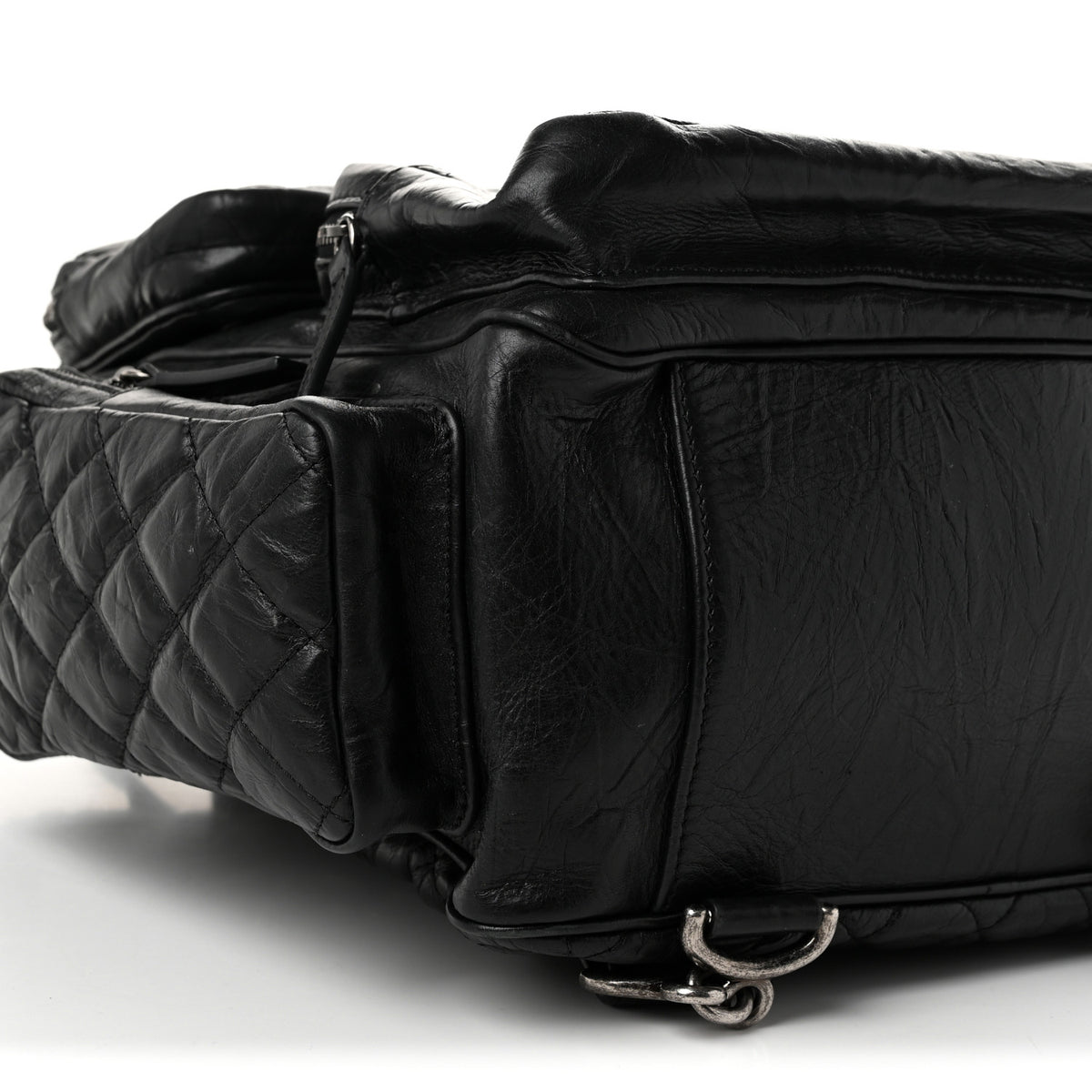 Grained Calfskin Quilted Large Casual Rock Backpack Black