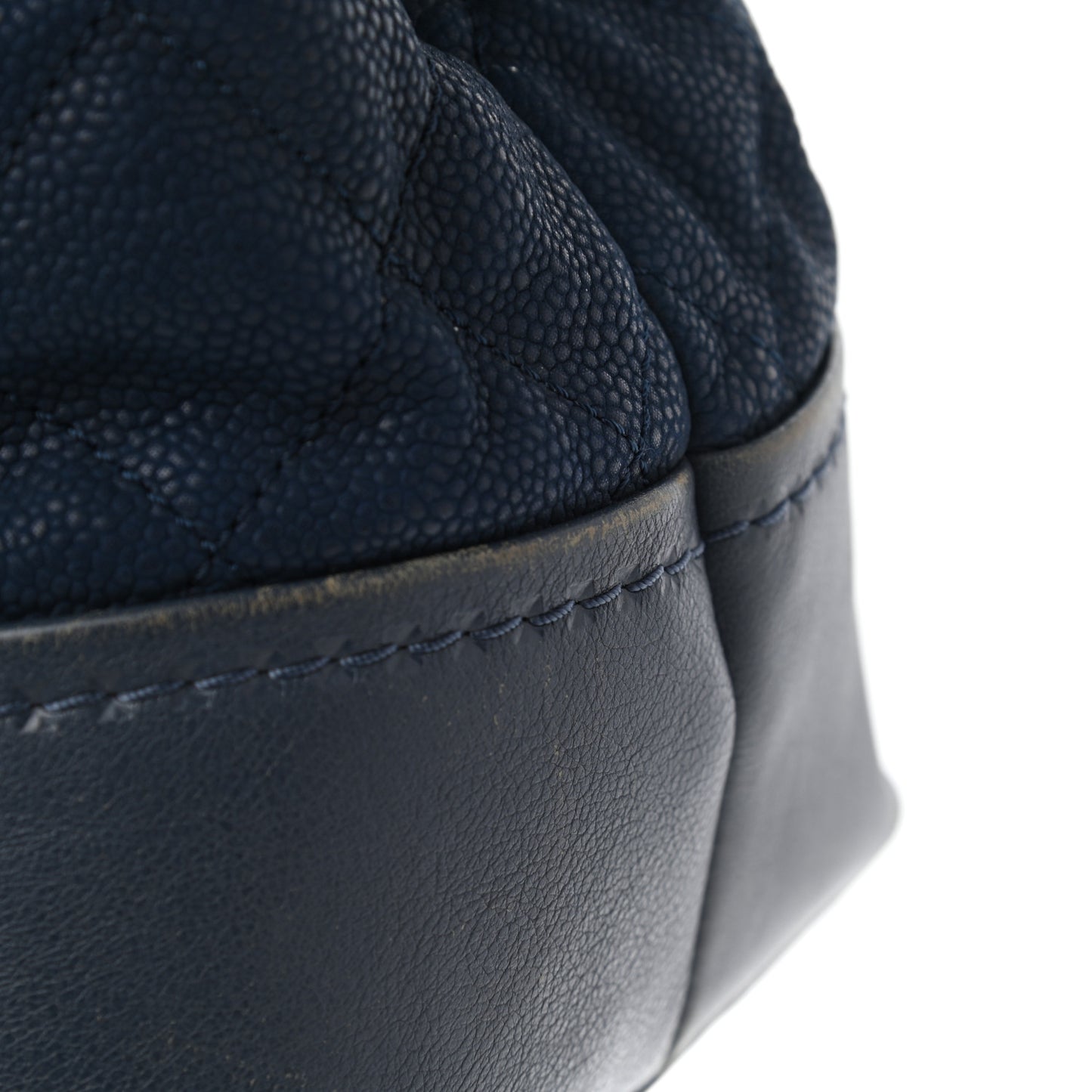 Iridescent Caviar Quilted Globe Trotter Shopping Tote Navy Blue