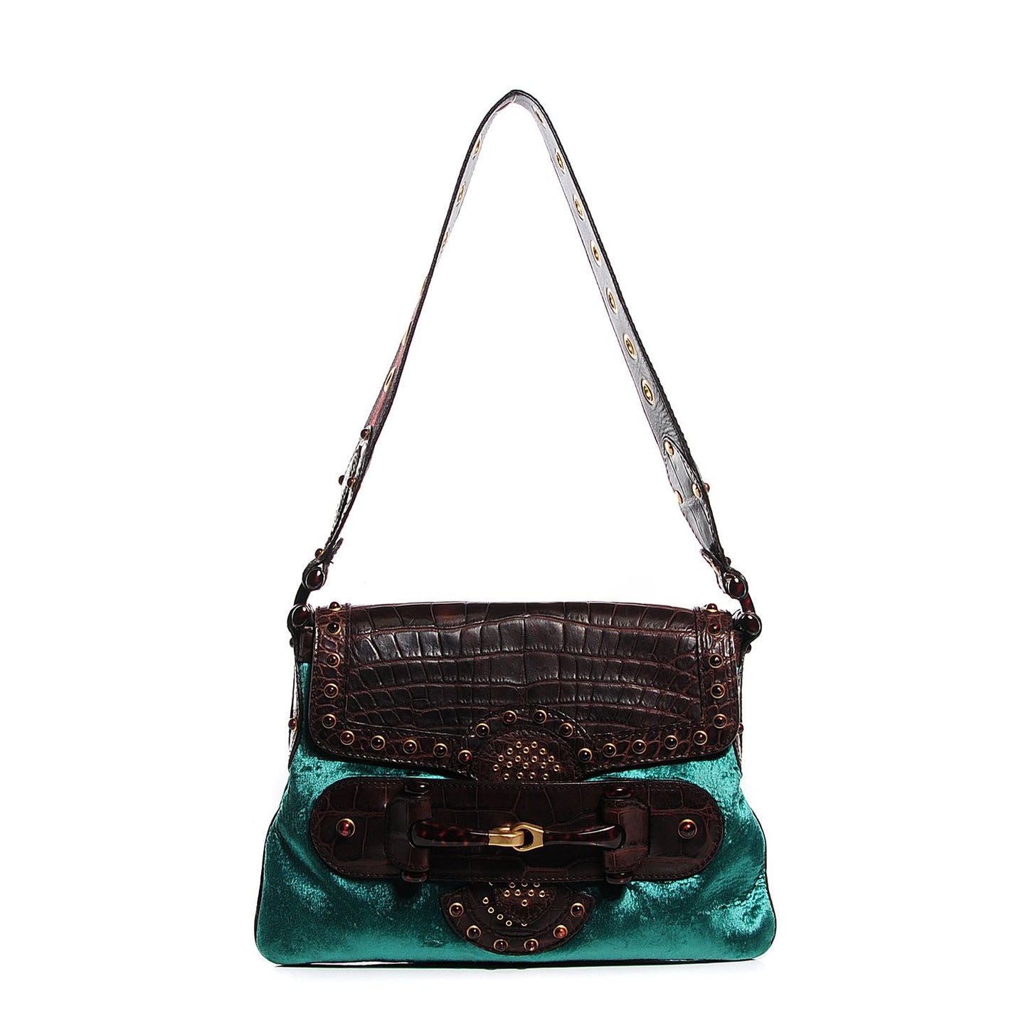 Velvet Alligator Studded Pelham Flap Bag