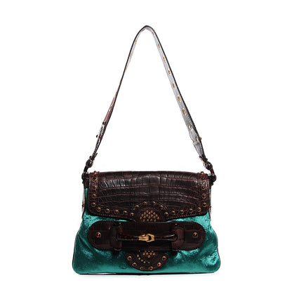 Gucci Velvet Alligator Studded Pelham Flap Bag 8 of 14