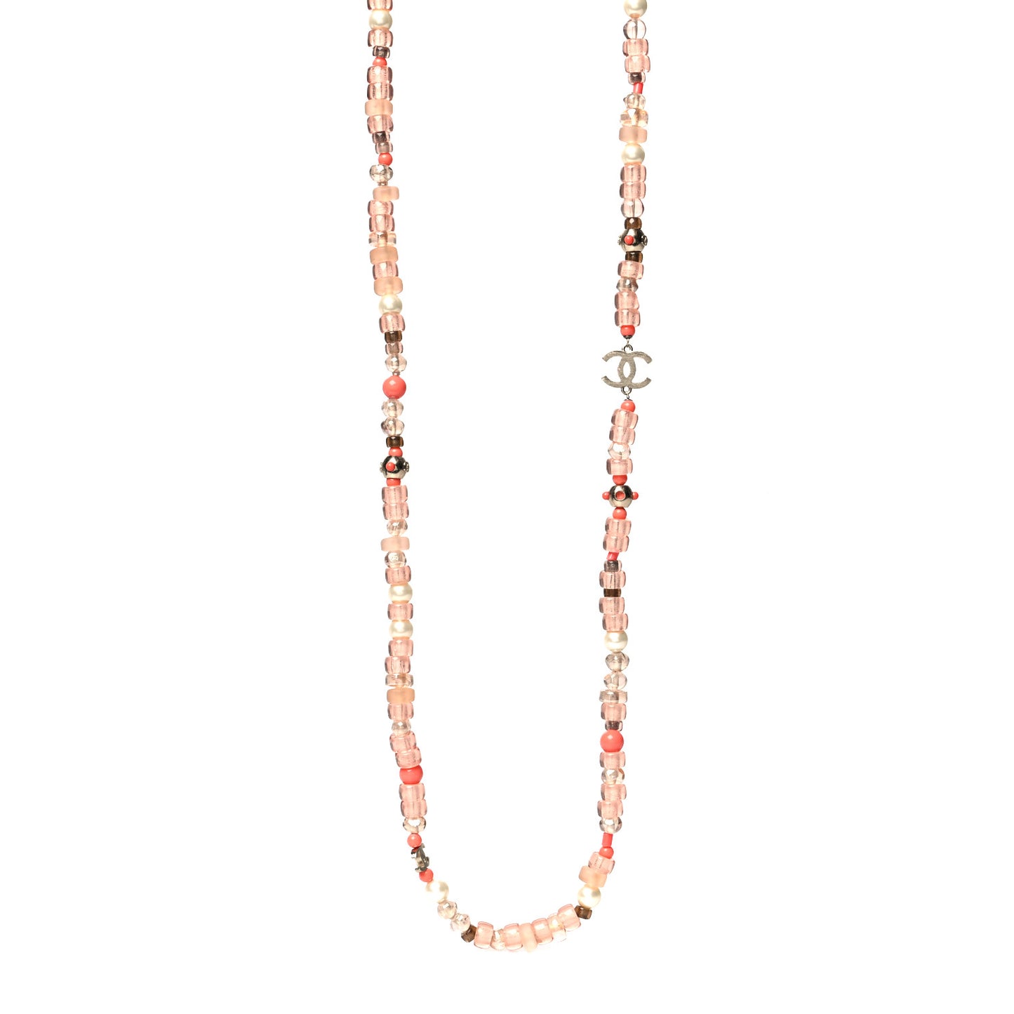 Pearl Beaded CC Long Necklace Pink