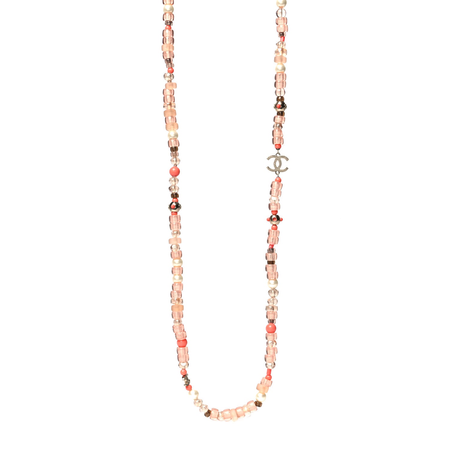 Chanel Pearl Beaded CC Long Necklace Pink 1 of 4