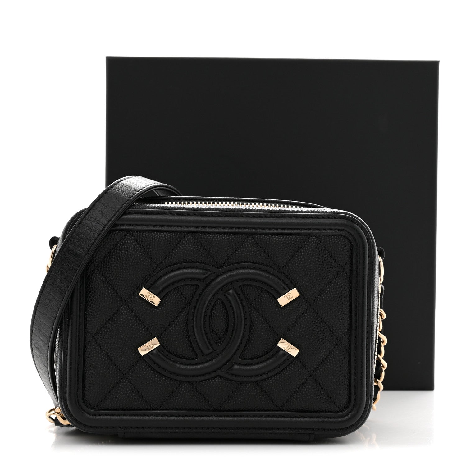 Chanel Caviar Quilted CC Filigree Vanity Clutch With Chain Black 11 of 11