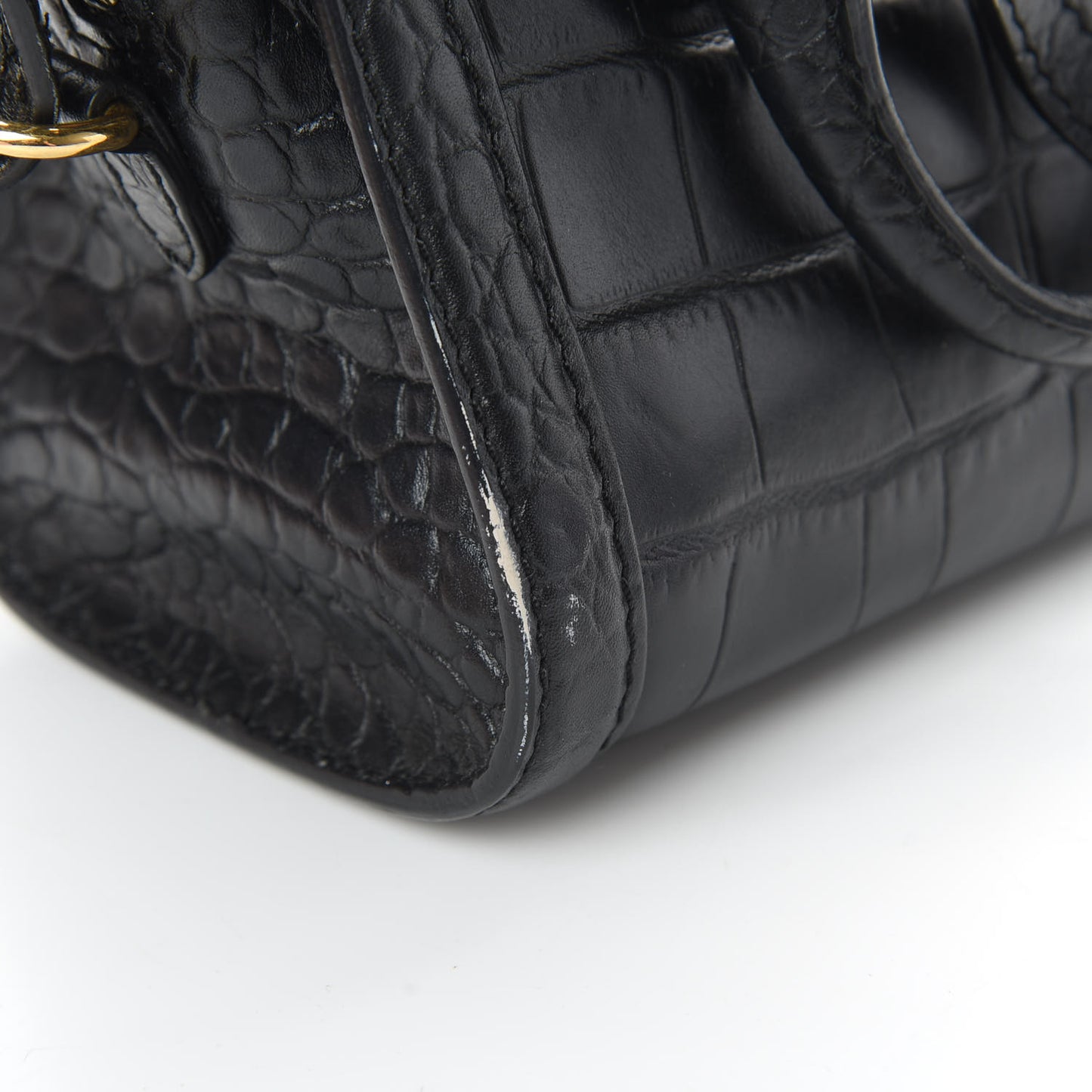 Calfskin Crocodile Embossed Mini Skull Padlock Zip Around Tote Black