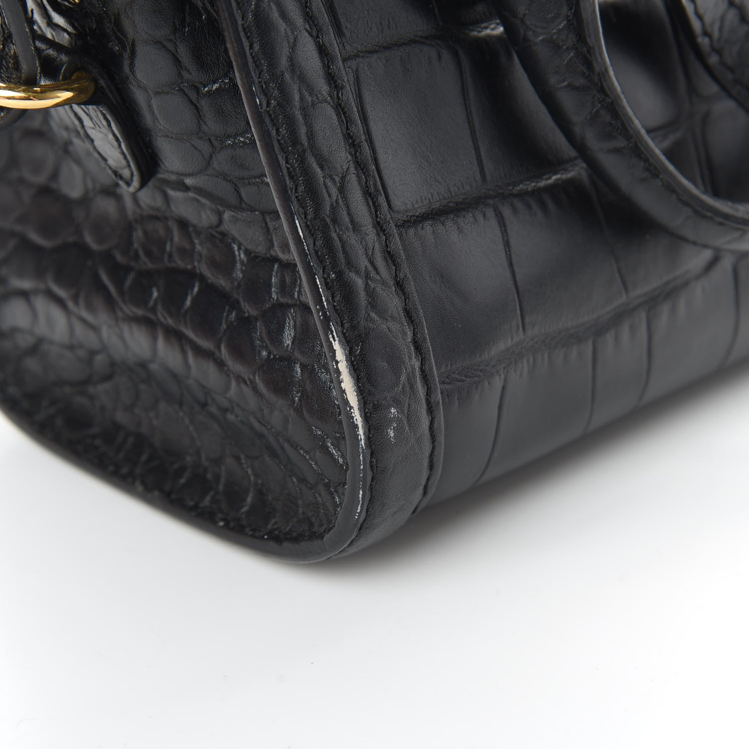 Alexander McQueen Calfskin Crocodile Embossed Mini Skull Padlock Zip Around Tote Black 14 of 17