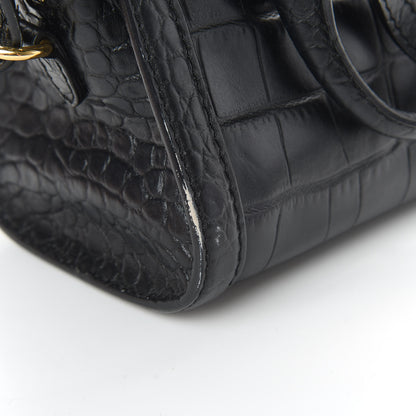 Alexander McQueen Calfskin Crocodile Embossed Mini Skull Padlock Zip Around Tote Black 14 of 17