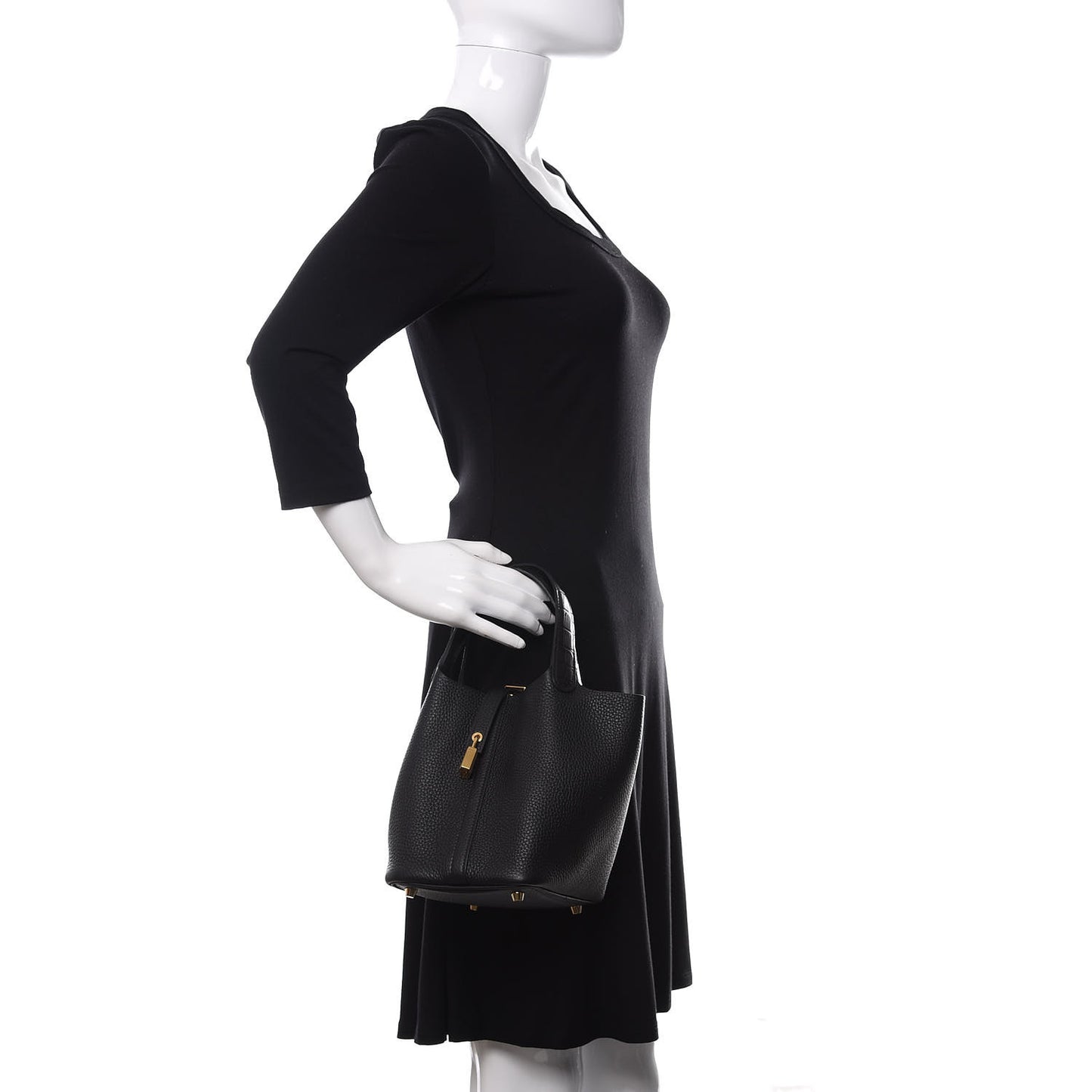 Taurillon Clemence Matte Alligator Picotin Lock Touch 18 PM Black