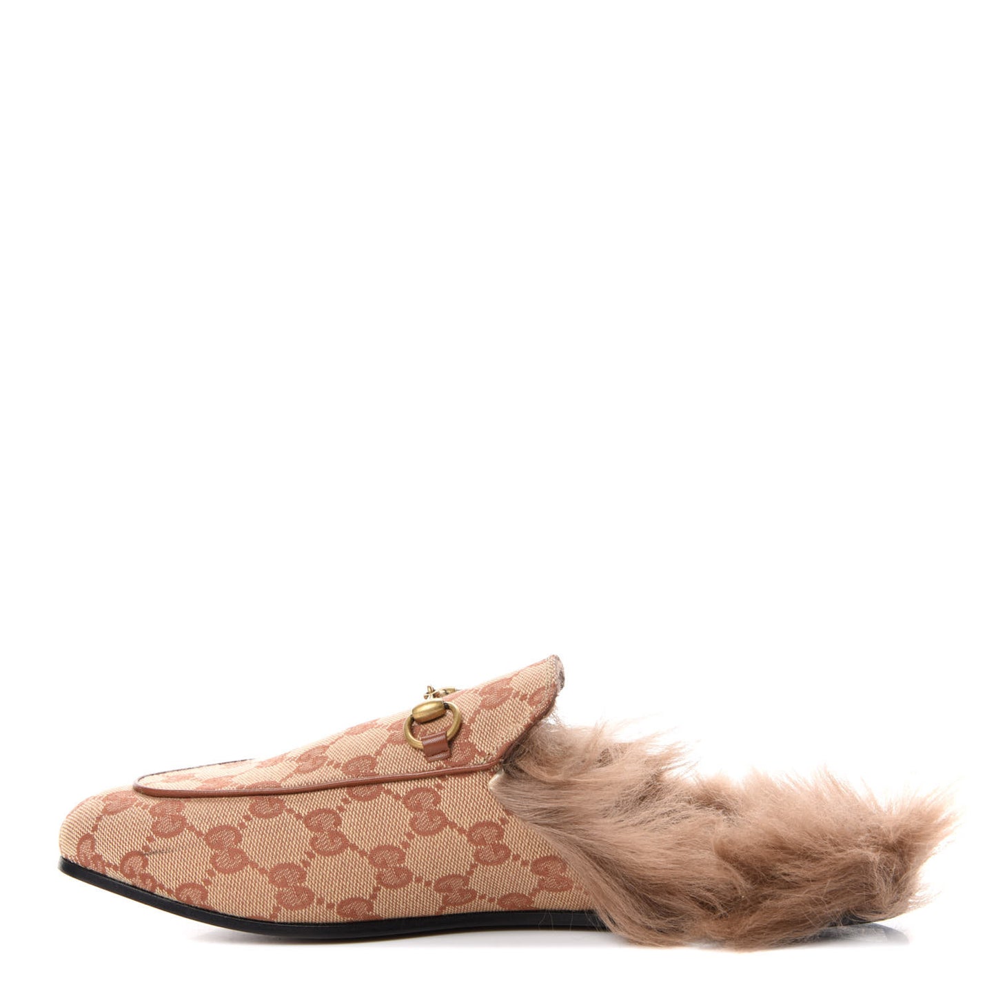 GG Monogram Fur Womens Princetown Slippers 40 Beige Ruggine Rust