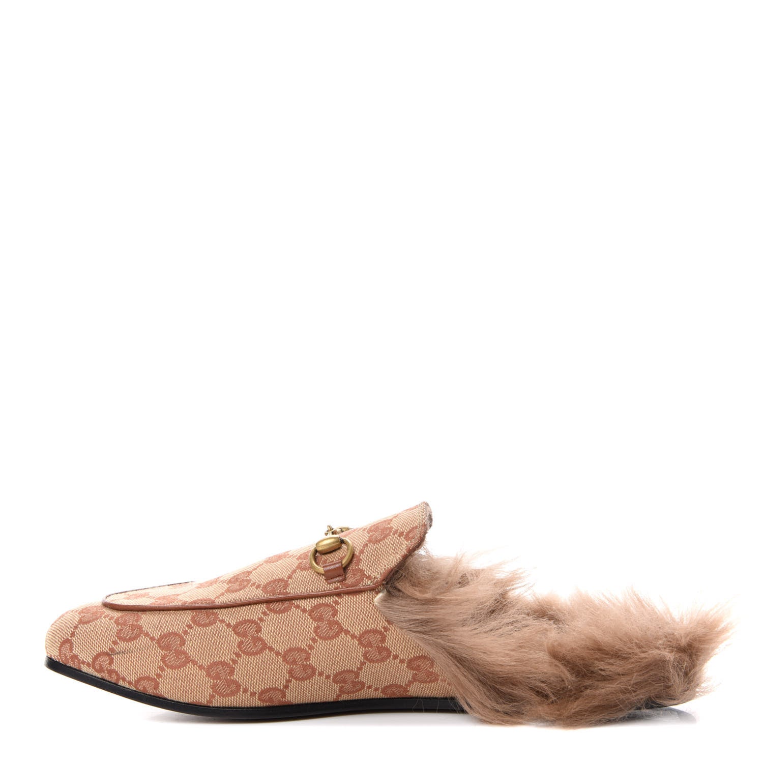 Gucci GG Monogram Fur Womens Princetown Slippers 40 Beige Ruggine Rust 1 of 9