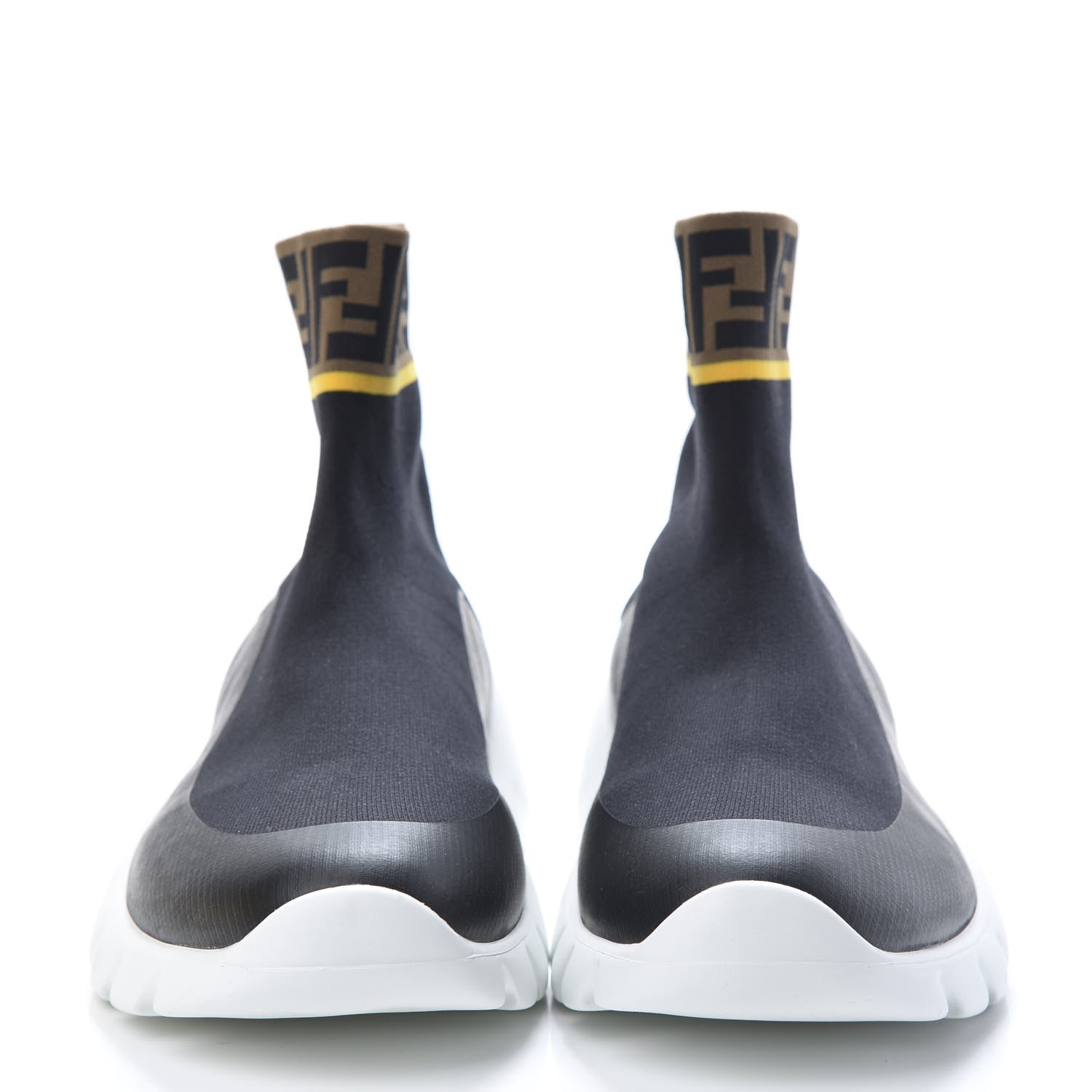 Fendi Jersey FF Mania Mens High Top Sock Sneakers 11 Black Tobacco Yema 2 of 8