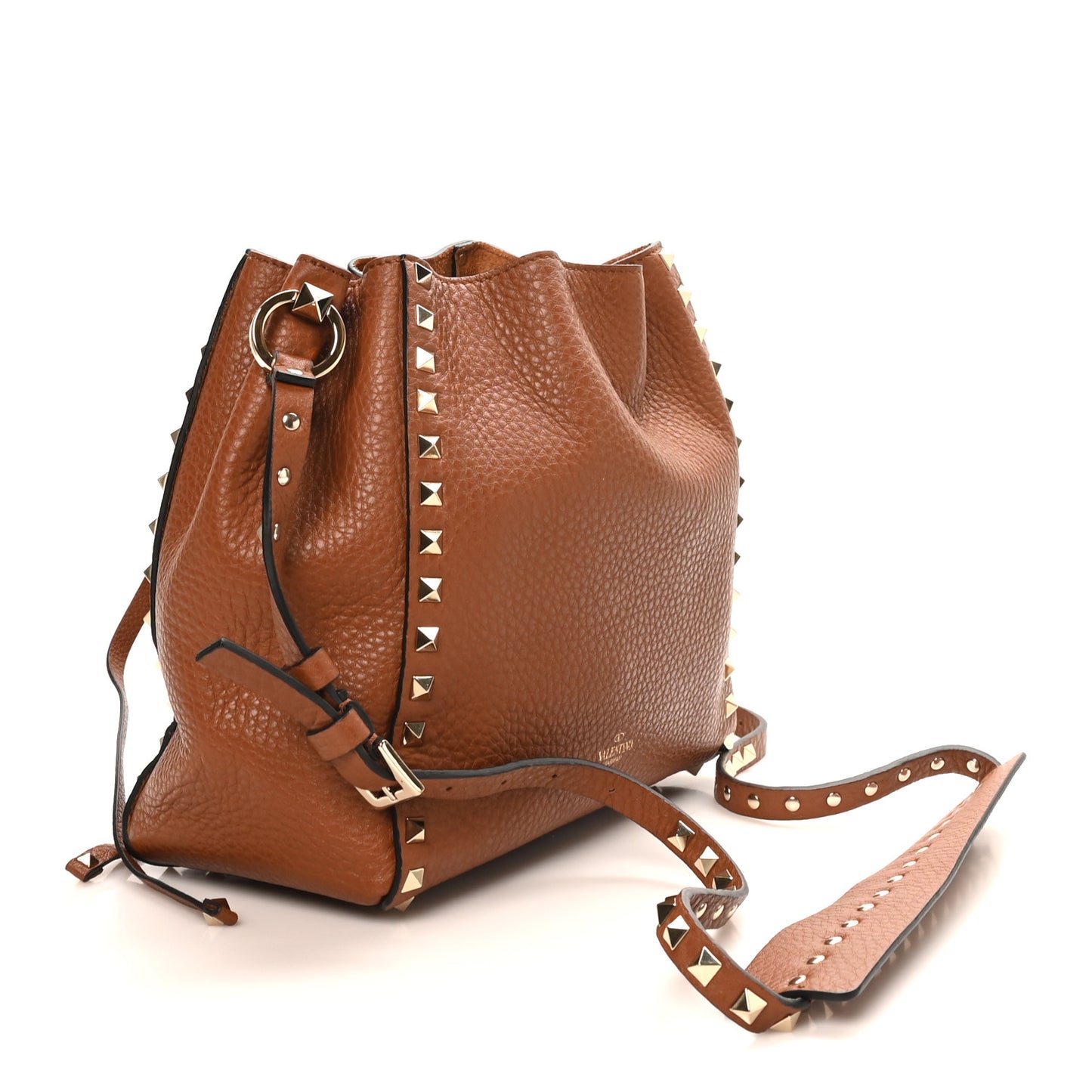 Grained Calfskin Rockstud Small Bucket Bag Selleria