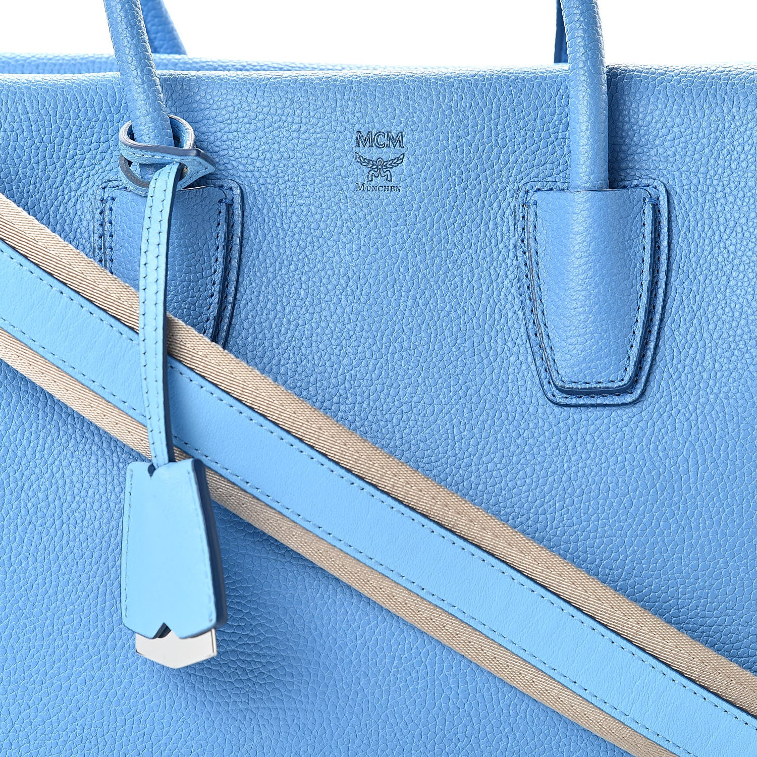 MCM Grained Calfskin Medium Milla Tote Tile Blue 9 of 15