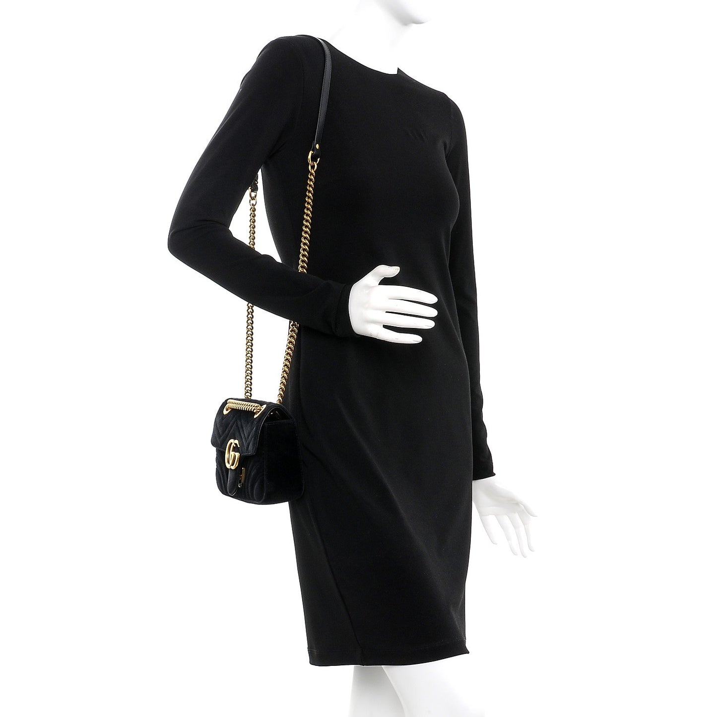 Velvet Matelasse Mini GG Marmont Shoulder Bag Black
