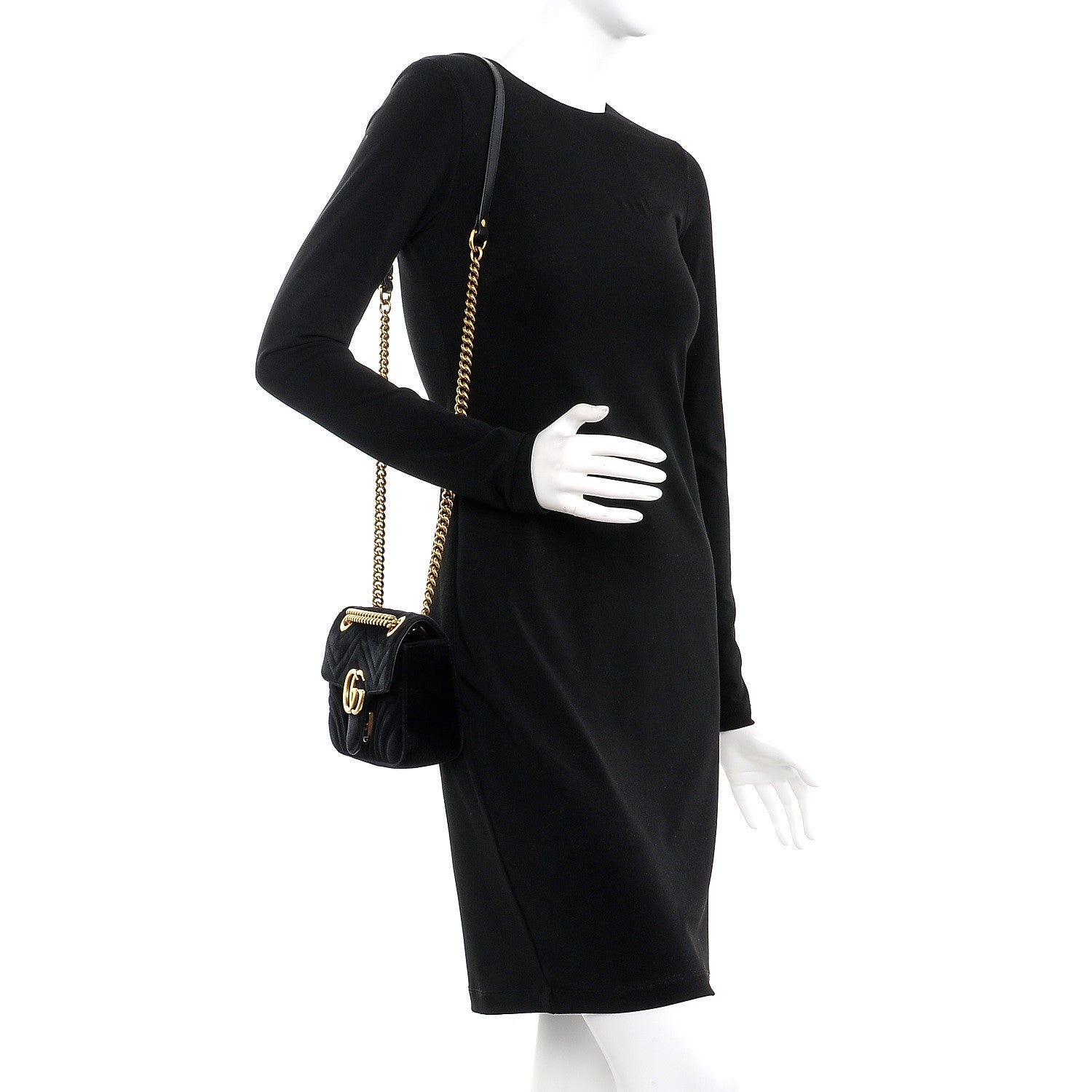 Gucci Velvet Matelasse Mini GG Marmont Shoulder Bag Black 2 of 8