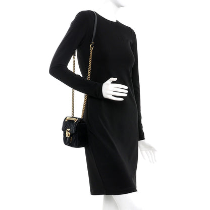 Gucci Velvet Matelasse Mini GG Marmont Shoulder Bag Black 2 of 8