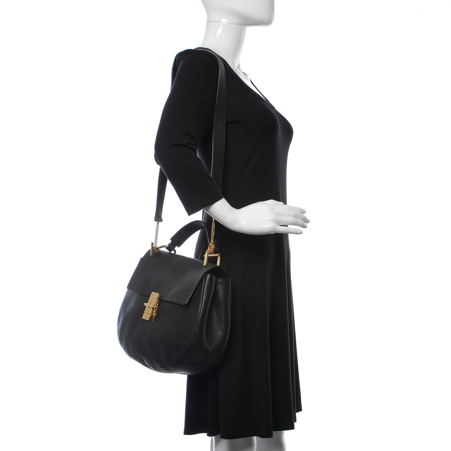 Grained Lambskin Large Drew Shoulder Bag Black