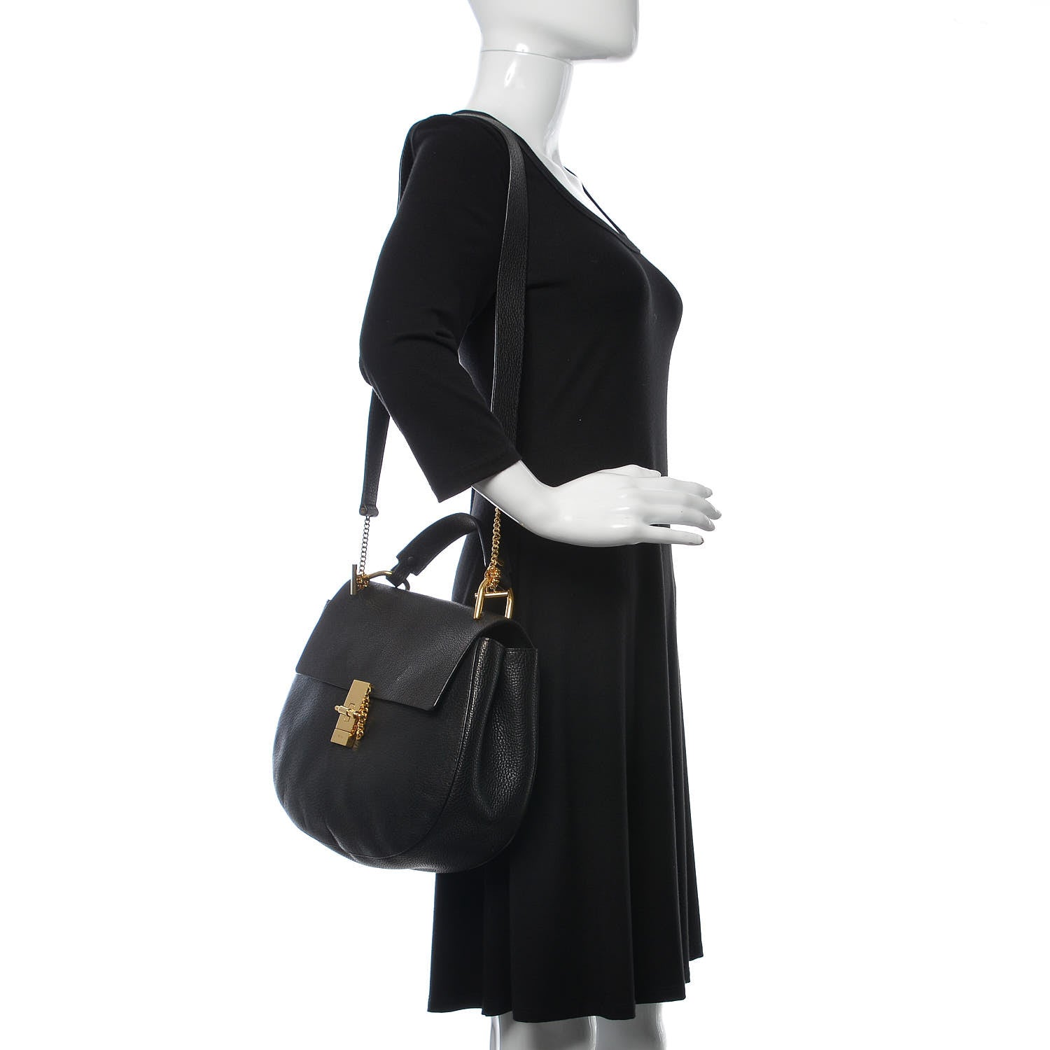 Chloe Grained Lambskin Large Drew Shoulder Bag Black 2 of 8