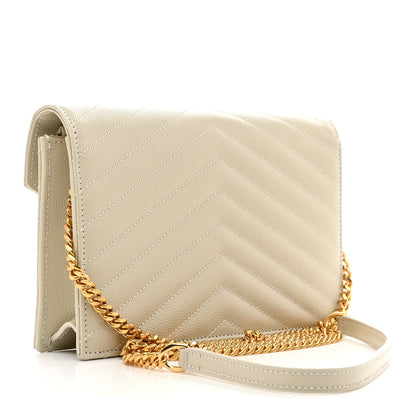 Saint Laurent Grain De Poudre Matelasse Chevron Monogram Envelope Chain Wallet Crema Soft 3 of 11