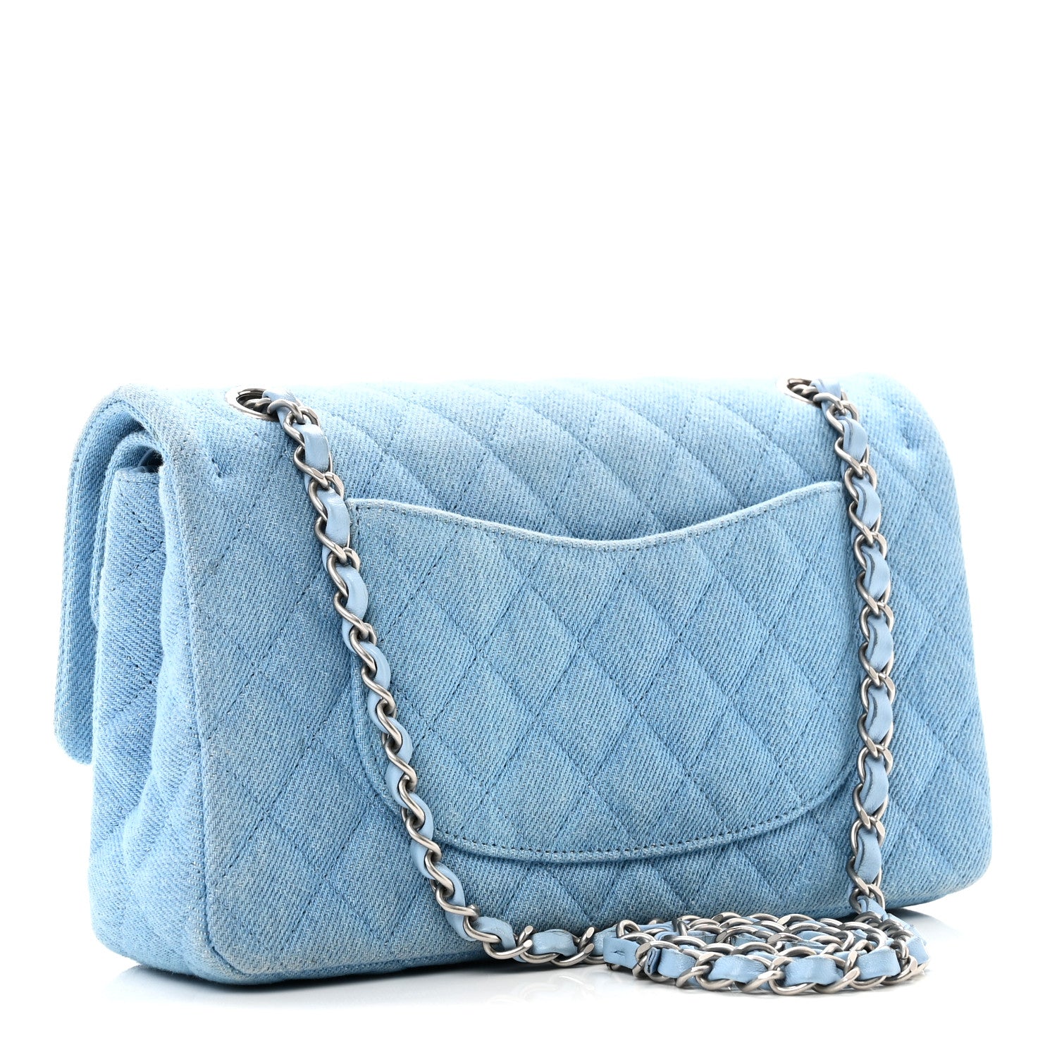 Chanel Denim Quilted Medium Double Flap Light Blue 3 of 10