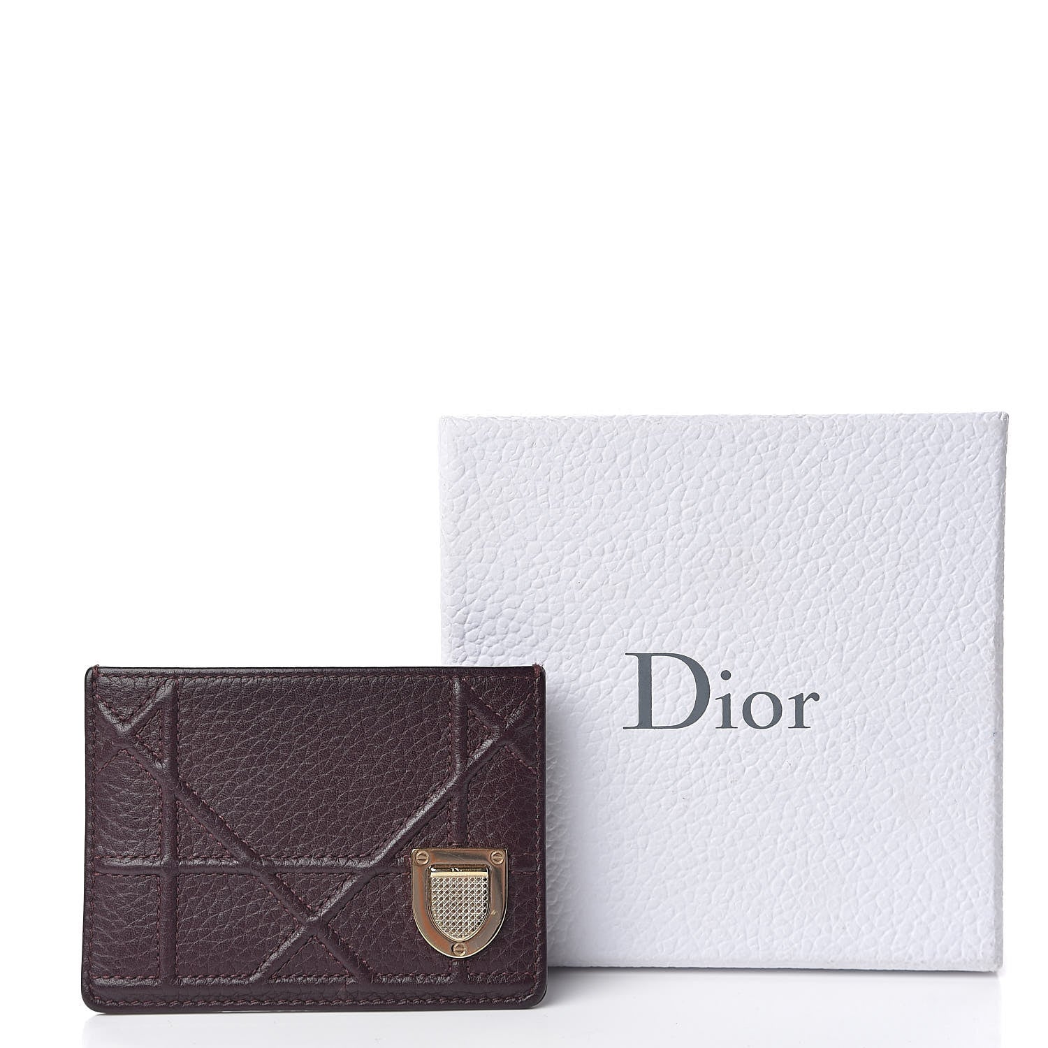 Christian Dior Grained Calfskin Cannage Diorama Card Holder Burgundy 8 of 8