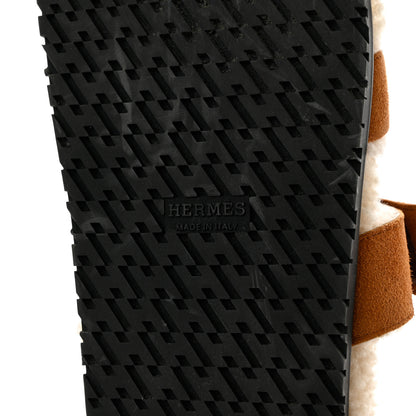 Hermes Suede Goatskin Woolskin Womens Chypre Sandals 39 Naturel Ecru 7 of 10