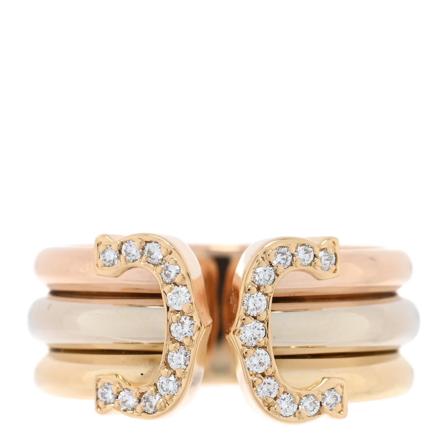 18K Pink Yellow White Gold Diamond C De Cartier Ring 55 7.25