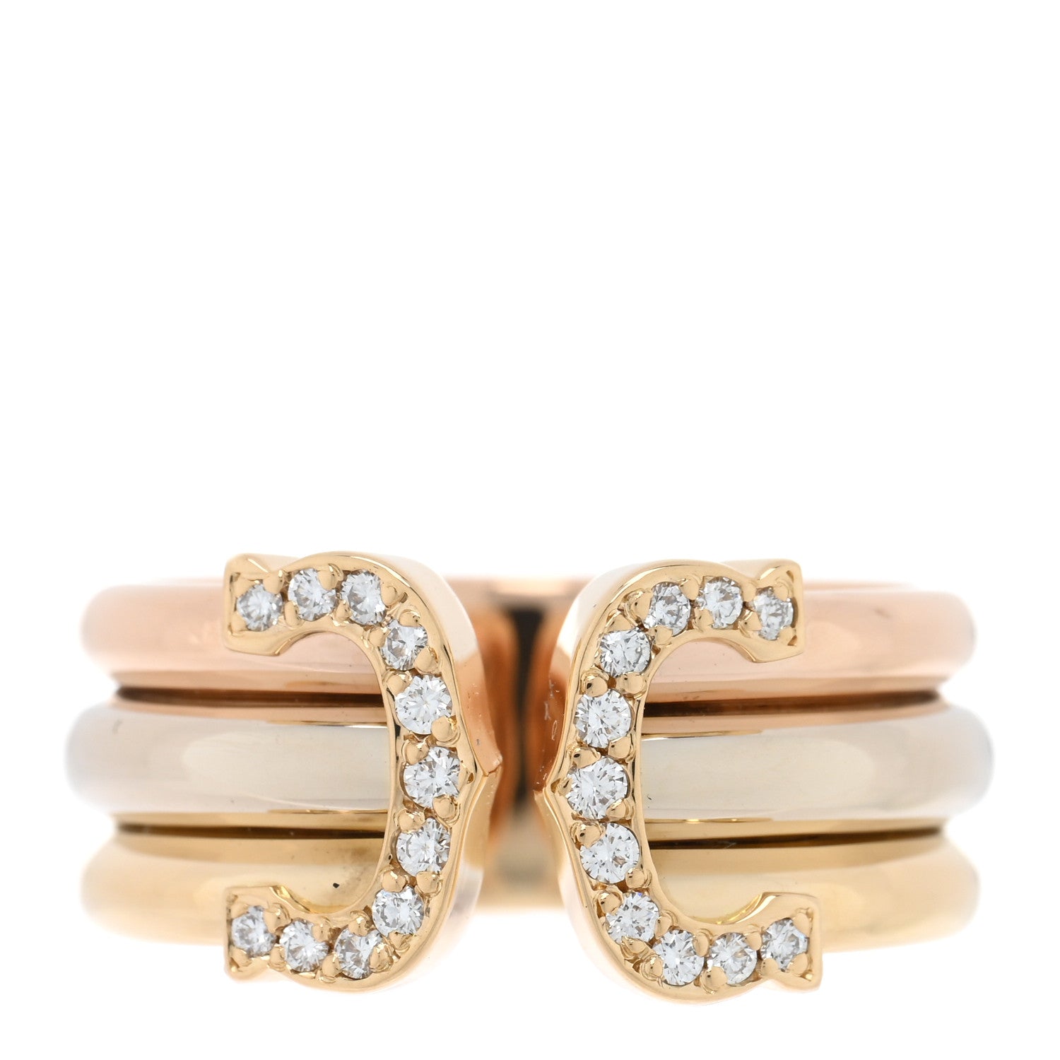 Cartier 18K Pink Yellow White Gold Diamond C De Cartier Ring 55 7.25 1 of 4