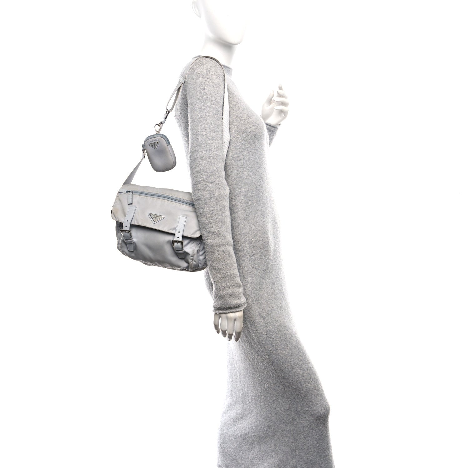 Prada Re-Nylon Vela Saffiano Pocket Double Buckle Messenger Shoulder Bag Fiordaliso 2 of 9