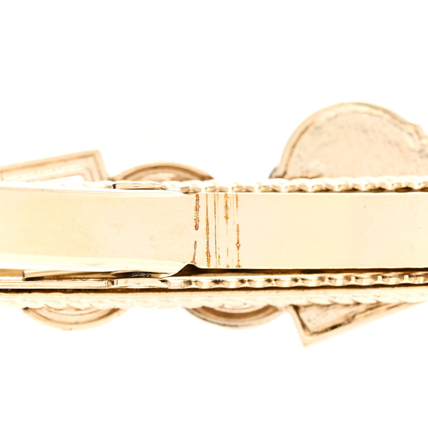 Metal Crystal CC Rue Cambon Hair Clip Gold Pearly White