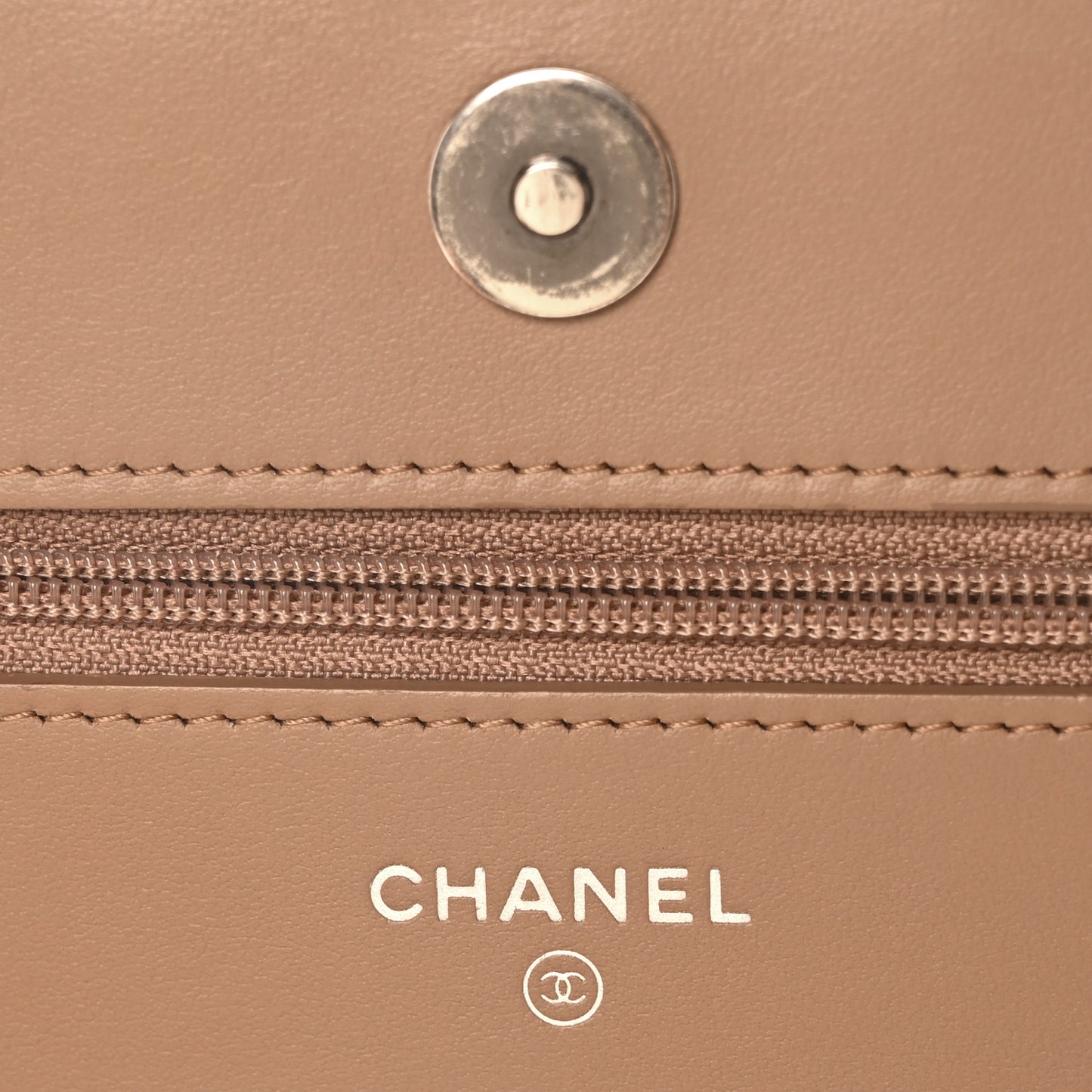 Caviar Chevron Quilted Boy Wallet On Chain WOC Dark Beige