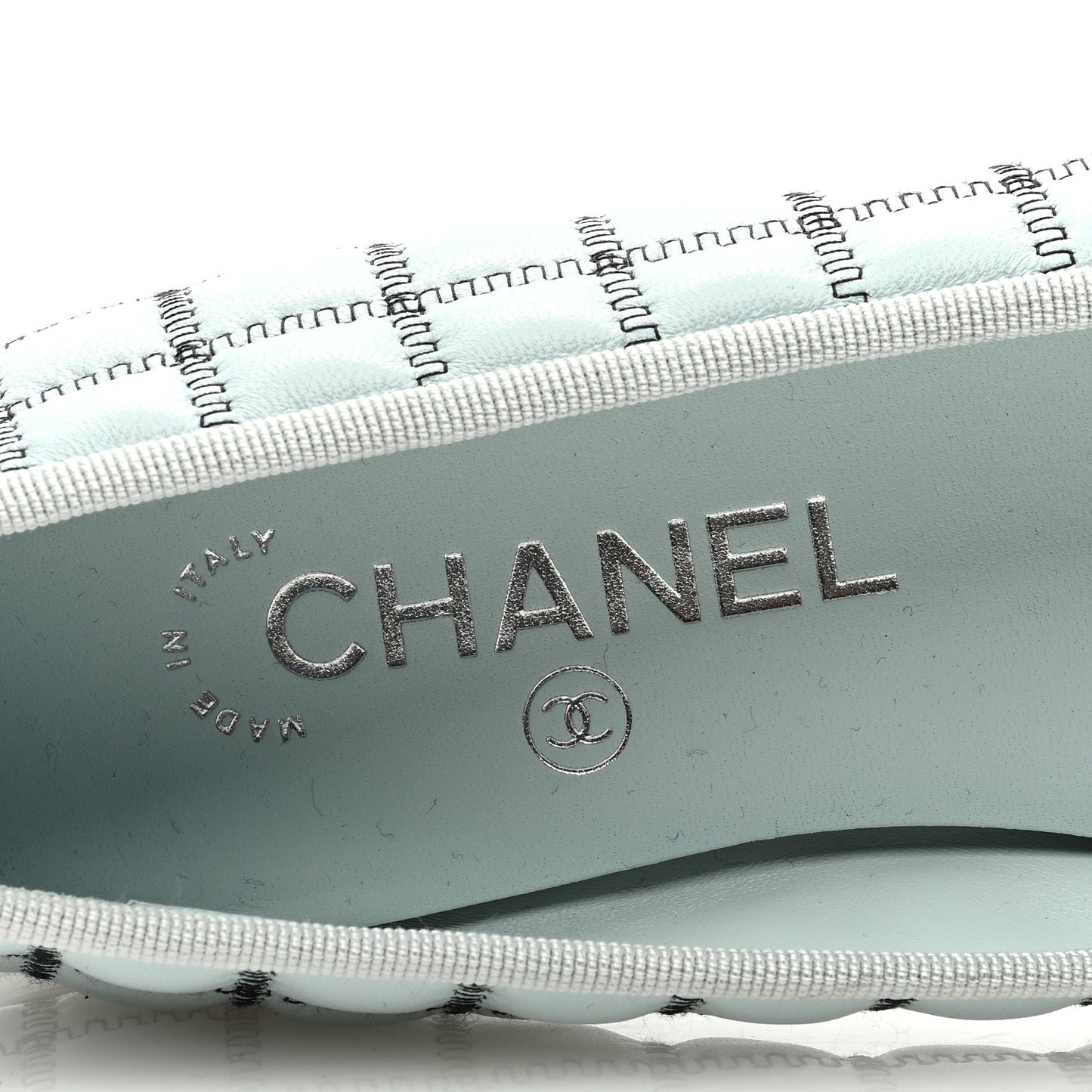 Lambskin Embroidered Grosgrain Cap Toe CC Ballerina Flats 37 Light Blue Black