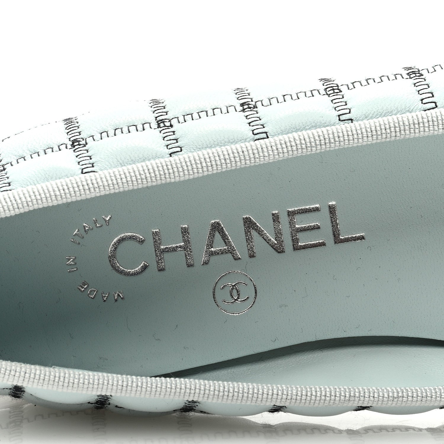 Chanel Lambskin Embroidered Grosgrain Cap Toe CC Ballerina Flats 37 Light Blue Black 7 of 9