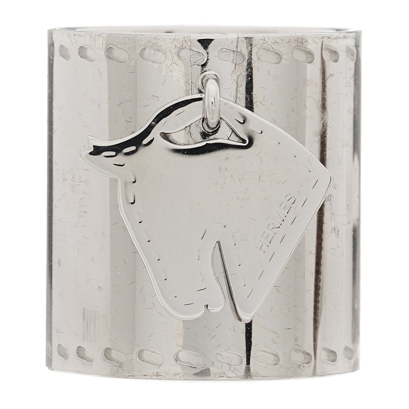 Hermes Palladium Tete de Cheval Horse Charm Scarf Ring 1 of 5