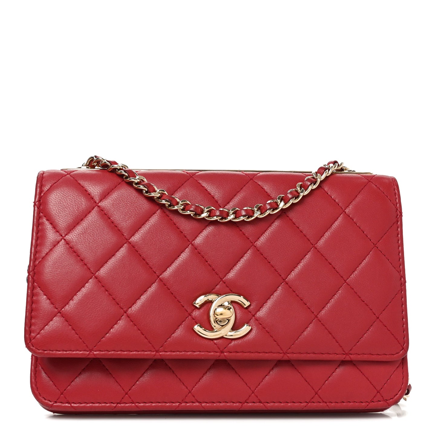 Lambskin Quilted Trendy CC Wallet On Chain WOC Red