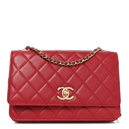 Chanel Lambskin Quilted Trendy CC Wallet On Chain WOC Red 1 of 12