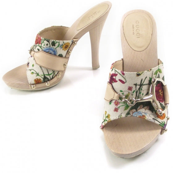 Floral Canvas Horsebit Heels 6 B