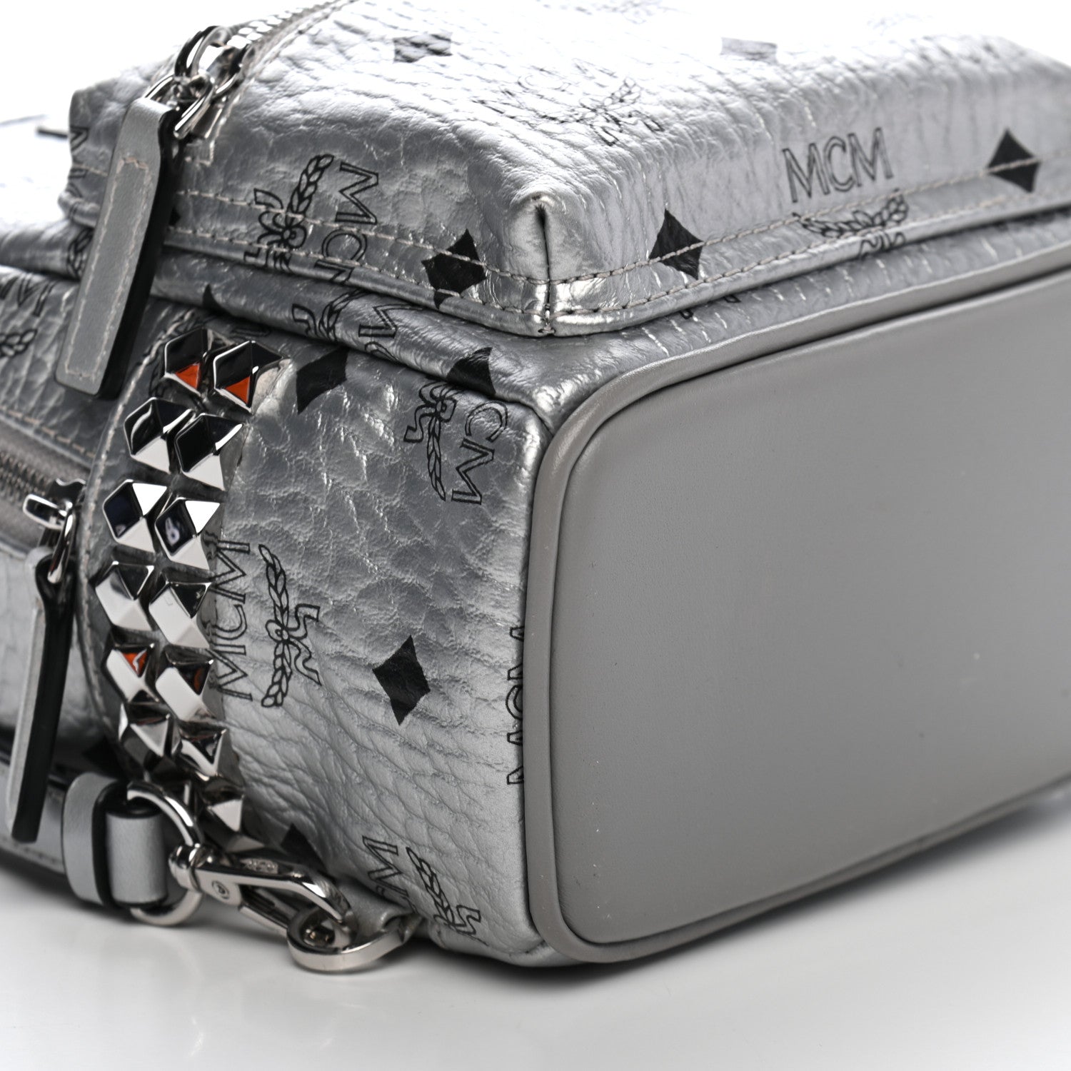 MCM Metallic Visetos Studded X-Mini Bebe Boo Backpack Silver 8 of 9